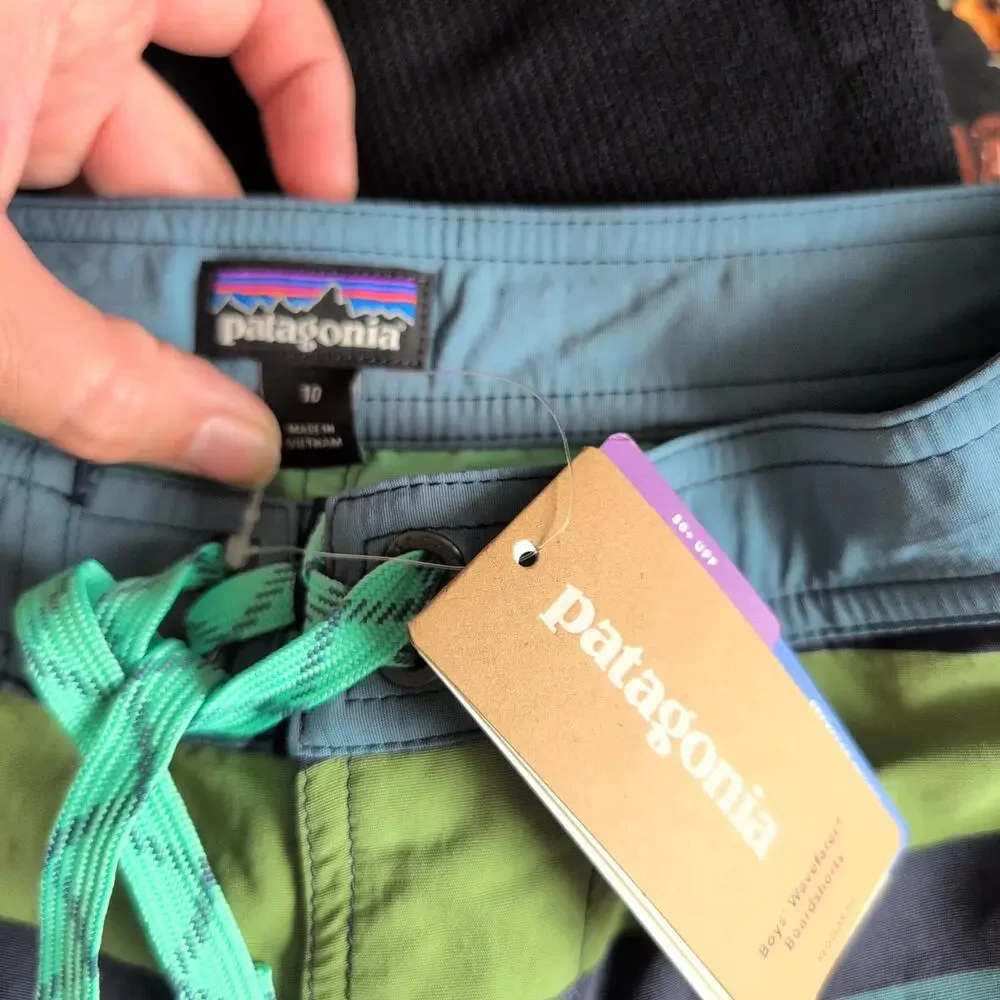 NWT Patagonia Boys Wavefarer Board Shorts‎ Size 10 - Blue Green Swim Trunks New!